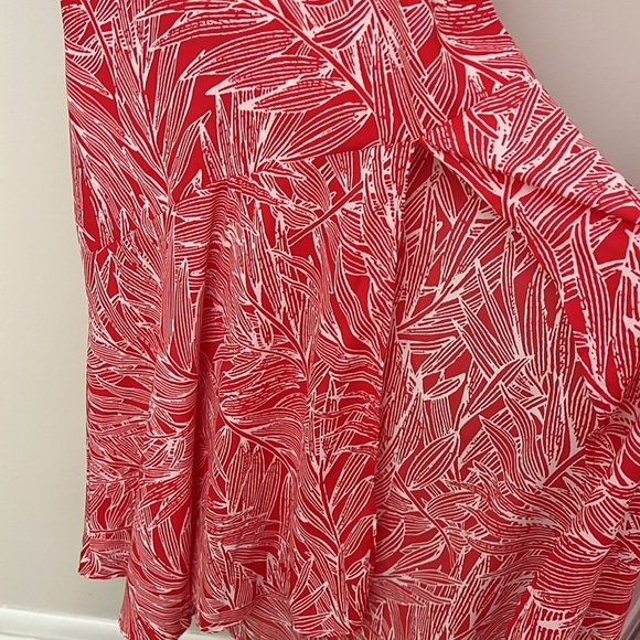 Vici Red White Palm Print Maxi Dress Sleeveless EUC Women's Small S Leg Slit - Picture 6 of 15